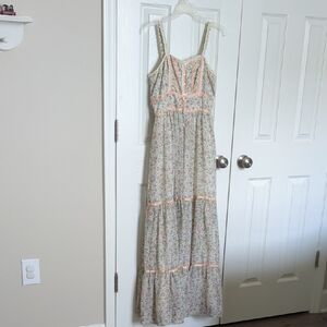 Vintage Floral Maxi Dress with Peach Accents